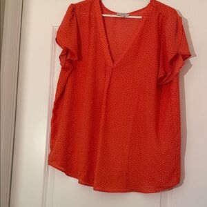 LOFT Scarlet Dotted V-Neck Blouse